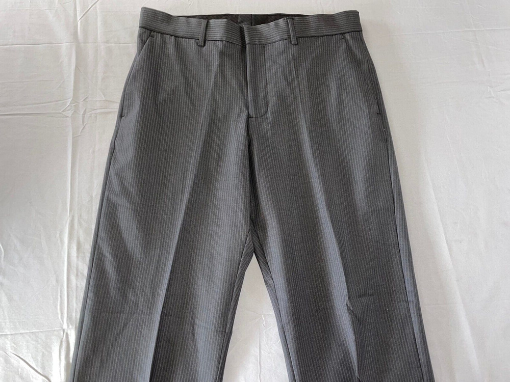 Express Producer Flat Front Stretch Wool Dress Pants, Slacks. Gray Stripe, 32X32